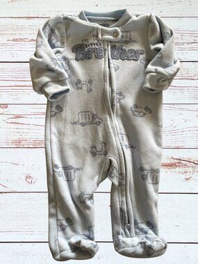 Carter’s Baby Boy 3 Month Light Blue “Little Brother” Car Printed Footie Pajama